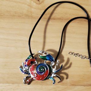 BESHEEK Rainbow & Silvertone Mosaic Crab Pendant Necklace